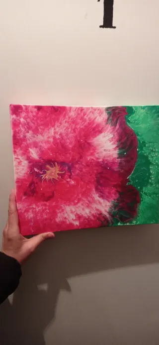Cuadro Fluid Painting Rosa y Verde