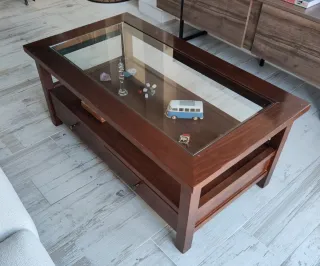 Mesa de centro elevable madera y cristal