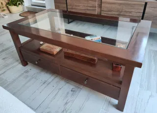 Mesa de centro elevable madera y cristal