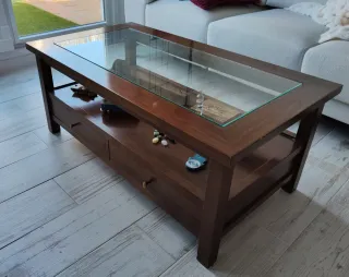 Mesa de centro elevable madera y cristal