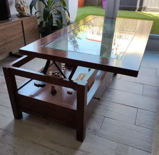 Mesa de centro elevable madera y cristal