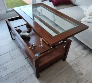 Mesa de centro elevable madera y cristal