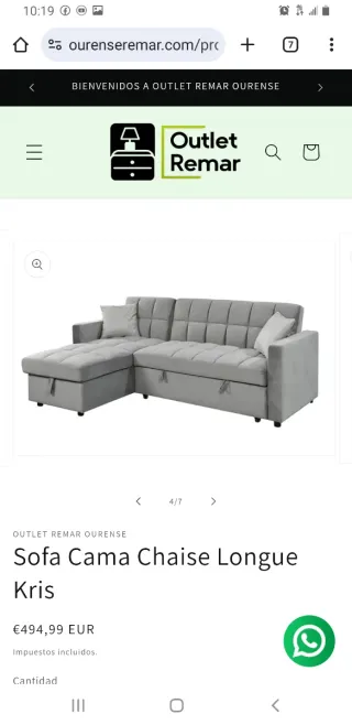 Sofá Cama Chaise Longue Kris Gris