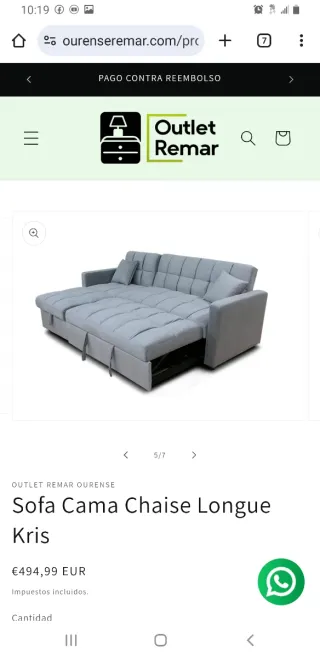 Sofá Cama Chaise Longue Kris Gris