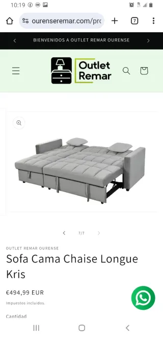 Sofá Cama Chaise Longue Kris Gris