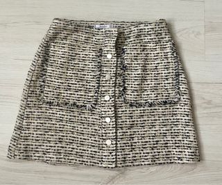 Minifalda Mango Tweed Botones Bolsillos