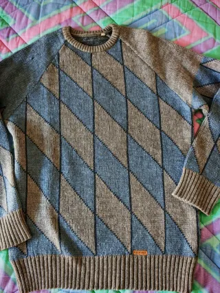 Maglione uomo a rombi blu e grigio Lana43% alpaca%