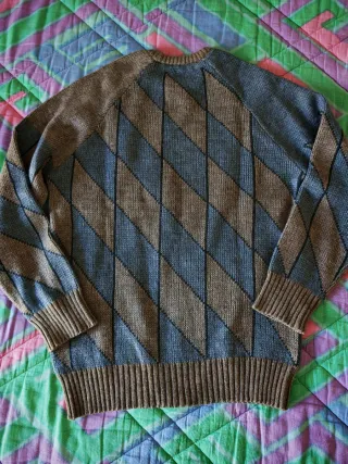 Maglione uomo a rombi blu e grigio Lana43% alpaca%