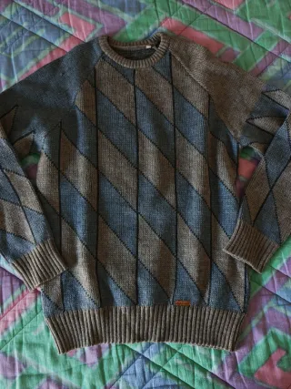 Maglione uomo a rombi blu e grigio Lana43% alpaca%