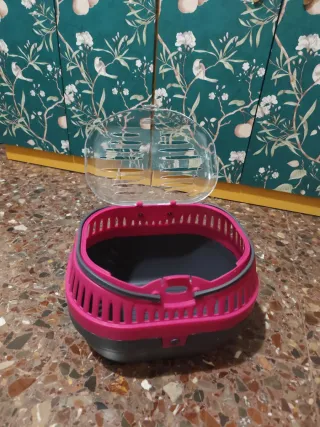 Transportín para hámster rosa y gris