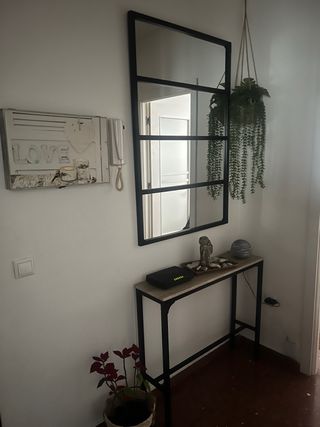Mueble recibidor consola metal y madera y espejo