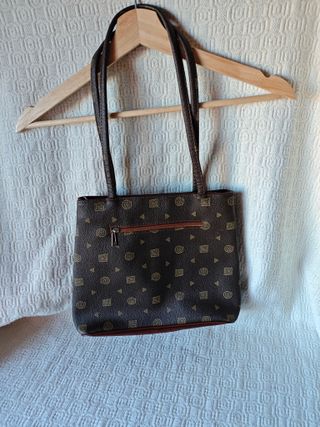 Bolso marrón de mano doble cremallera vintage