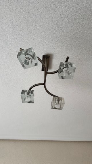 2 Lámparas de mesa cristal y metal dorado +1 techo
