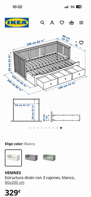 Cama blanca con cajones.