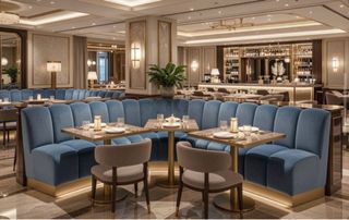 Banco Hostelería Terciopelo Azul y Dorado