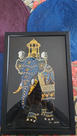 Quadro Elefante Decorativo Blu/Oro