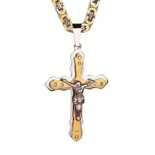 Cruz Hombre con Cristo y Cadena  Acero Inoxidabl