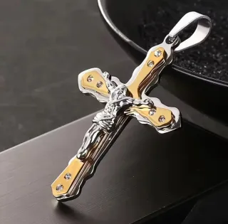 Cruz Hombre con Cristo y Cadena  Acero Inoxidabl