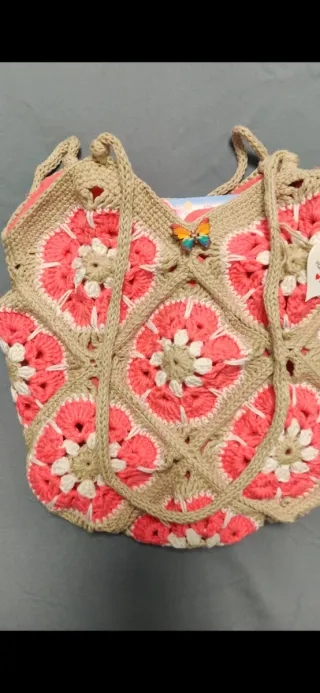 Bolso tejido flor africana beige y rojo