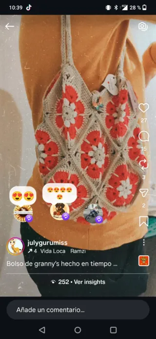 Bolso tejido flor africana beige y rojo