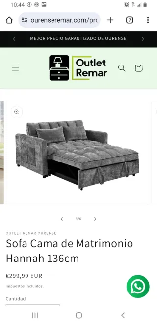 Sofá Cama Matrimonio Hannah 136cm Gris