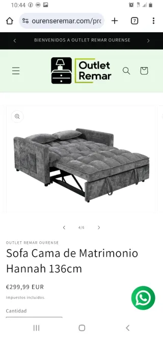 Sofá Cama Matrimonio Hannah 136cm Gris