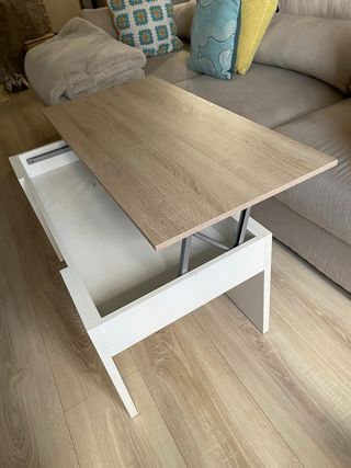 Mesa de centro elevable madera y blanca