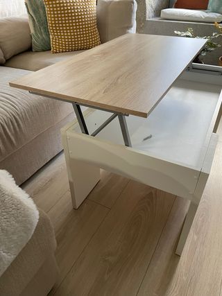 Mesa de centro elevable madera y blanca