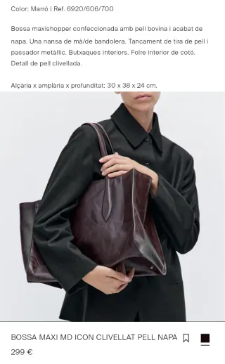 Bolso shopper piel Massimo Dutti marrón