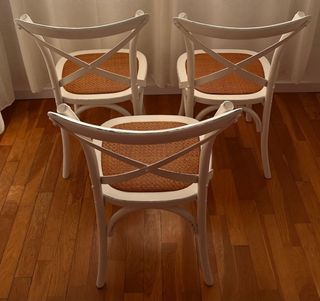 3 Sillas de Madera y Yute Blancas