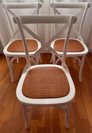 3 Sillas de Madera y Yute Blancas