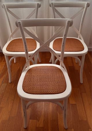 3 Sillas de Madera y Yute Blancas