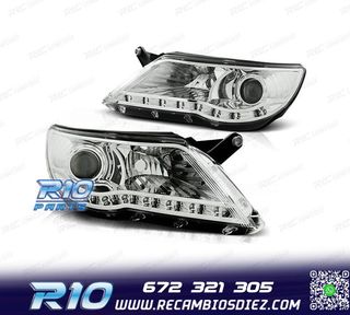 FAROS VOLKSWAGEN VW TIGUAN 07-11 LUZ LED DIURNA FONDO CROMO