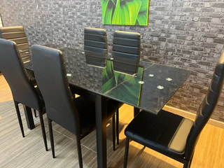 Mesa Comedor Cristal Extensible + 6 Sillas