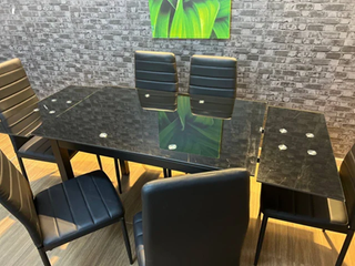 Mesa Comedor Cristal Extensible + 6 Sillas