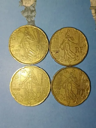 Lote 4 monedas 20 céntimos Francia 1999
