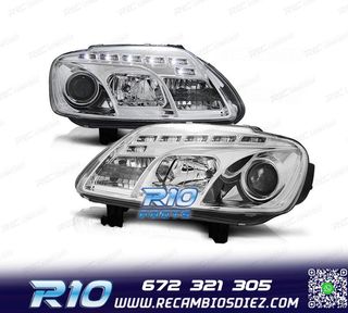 FAROS PARA VOLKSWAGEN VW CADDY 04-10 LUZ DIURNA FONDO CROMO