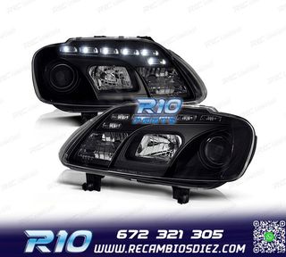 FAROS PARA VOLKSWAGEN VW CADDY 04-10 LUZ DIURNA FONDO NEGRO