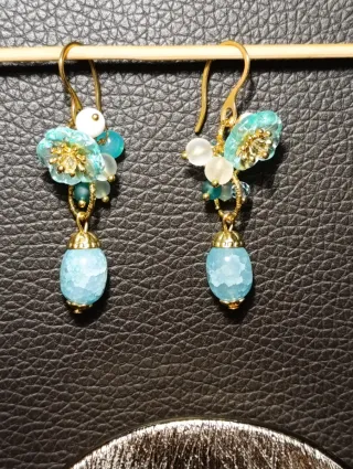 Orecchini fiori Murano giada acciaio celeste