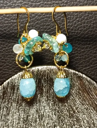 Orecchini fiori Murano giada acciaio celeste