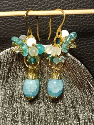 Orecchini fiori Murano giada acciaio celeste