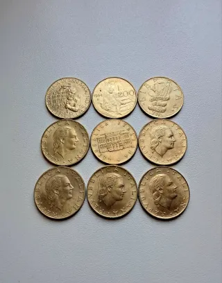 Lotto 9 pezzi Lire 200 Commemorative Italia