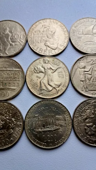 Lotto 9 pezzi Lire 200 Commemorative Italia