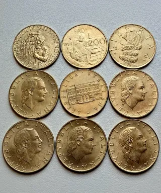 Lotto 9 pezzi Lire 200 Commemorative Italia