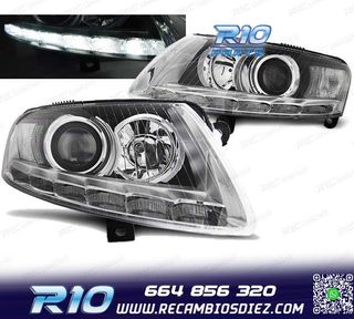 FAROS AUDI A6 C6 04-08 XENON LUZ DIURNA LED DRL CROMADOS