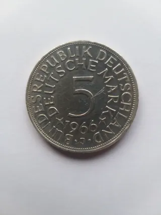 Moneda de plata de 5 Marcos Alemanes 1966