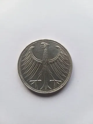Moneda de plata de 5 Marcos Alemanes 1966