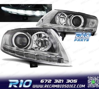 FAROS AUDI A6 C6 04-08 XENON LUZ DIURNA LED DRL CROMADOS