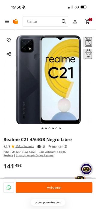 Realme C21 con caja y cargador