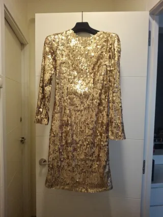 Conjunto 2 Piezas Vestido y Chaqueta Dorado